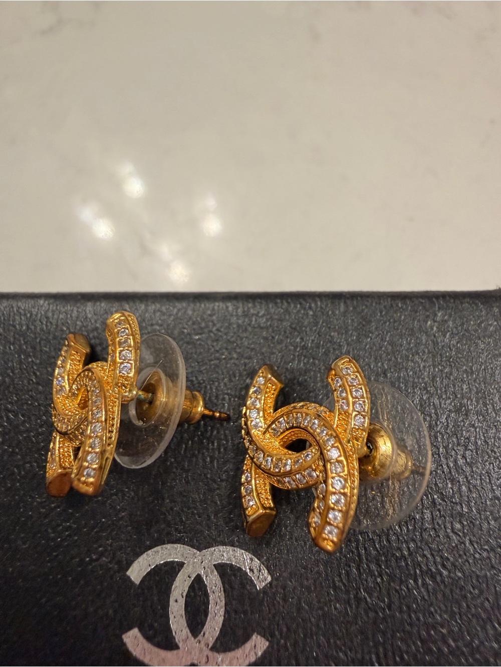 CHANEL Gold CC Crystal Stud Earrings - Picture 2 of 3